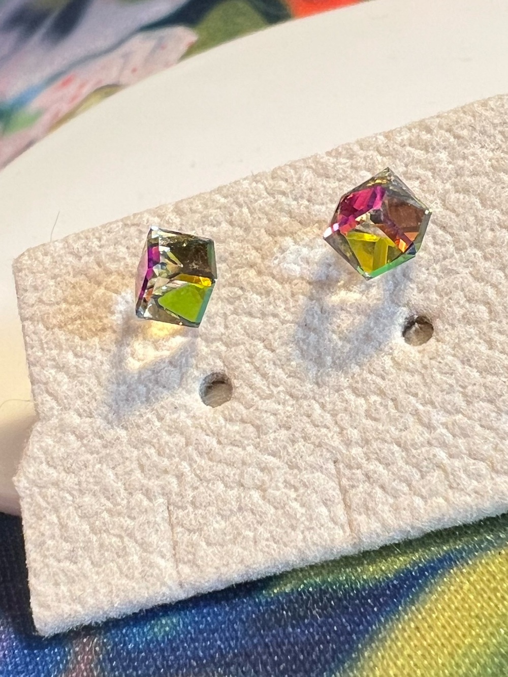 Crystal Stud Earrings - Clear/Multi-Colored Sparkle. Color Changing Angles